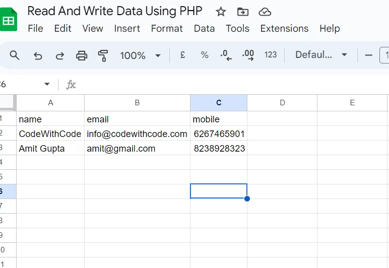 New Row Inserted In Google Sheet API